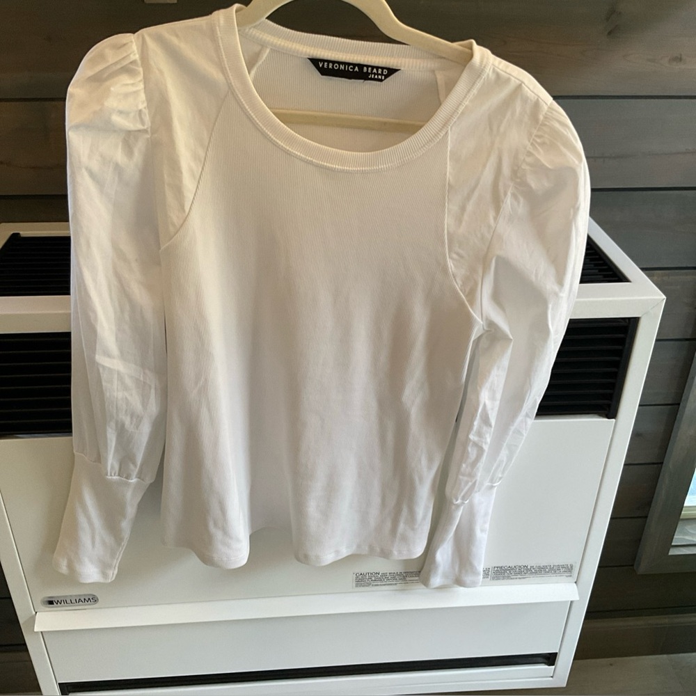 Veronica Beard Britney Puff-Sleeve Cotton Top med white